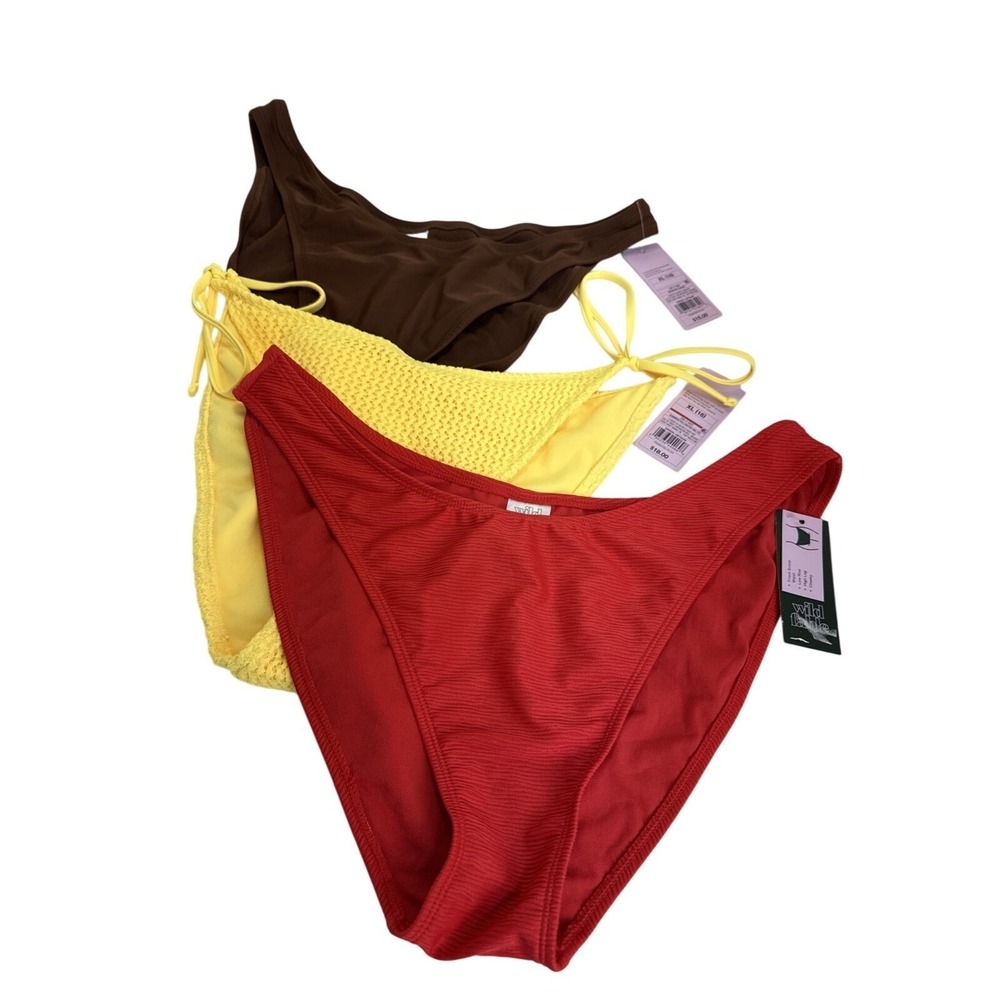 NWT Target Wild Fable Bikini Bottom Bundle Lot of 3 XL Red Yellow Brown Swimwear